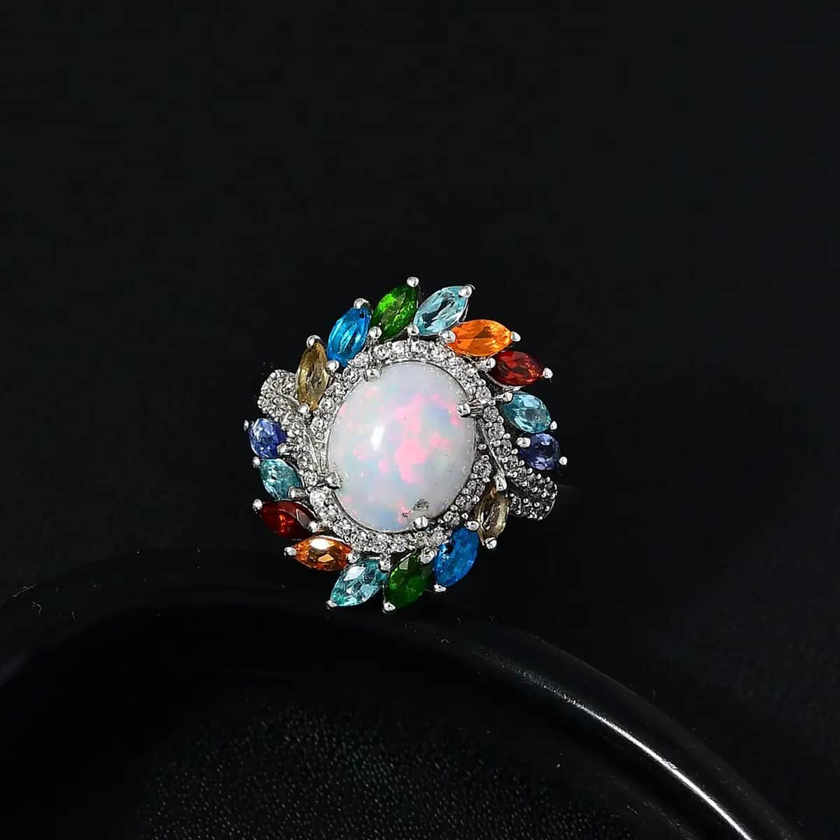 Premium Ethiopian Welo Opal and Multi Gemstone Swirl Ring in Platinum Over Sterling Silver (Size 7.0) 3.30 ctw image number 1