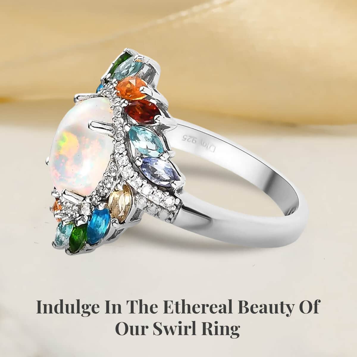 Premium Ethiopian Welo Opal and Multi Gemstone Swirl Ring in Platinum Over Sterling Silver (Size 7.0) 3.30 ctw image number 2