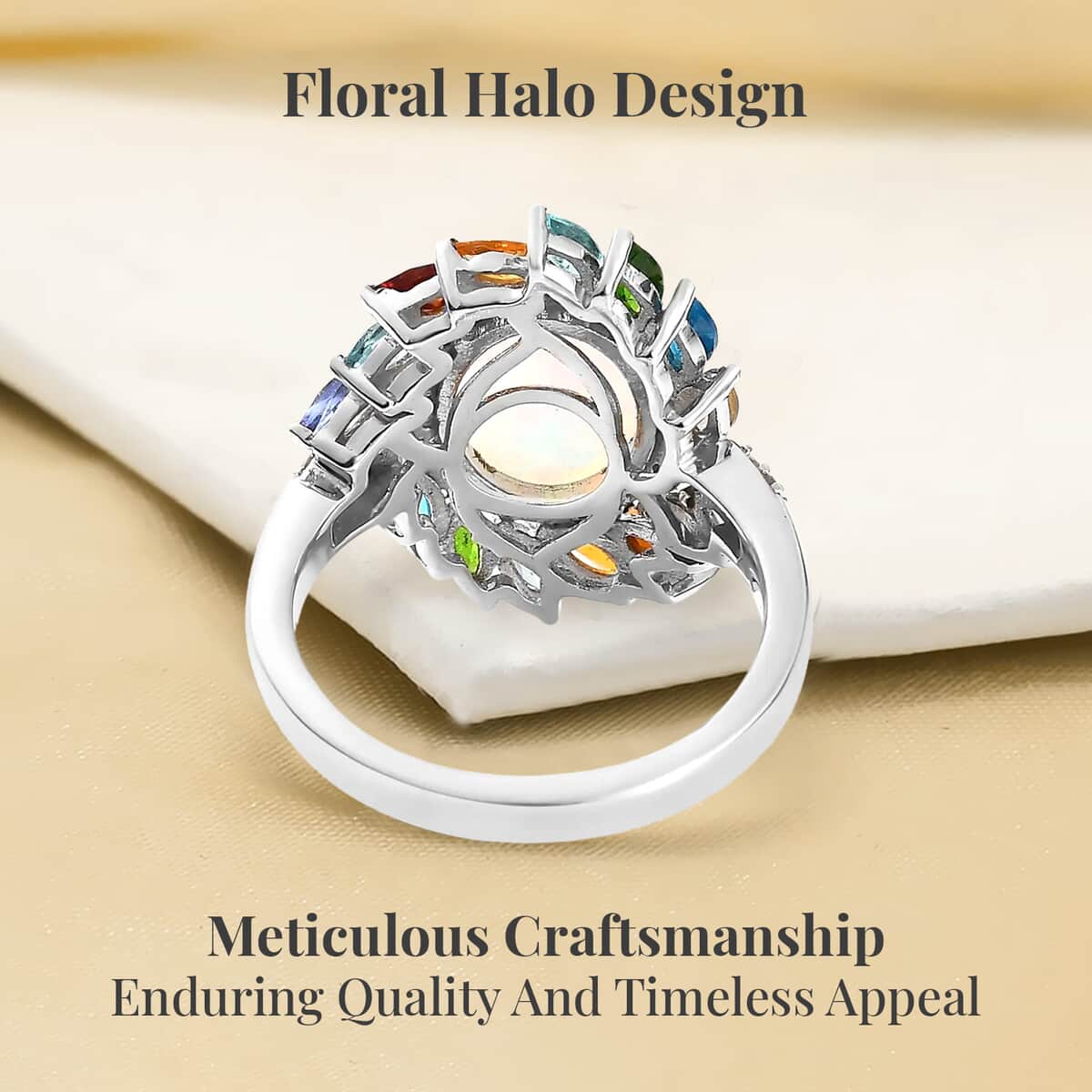 Premium Ethiopian Welo Opal and Multi Gemstone Swirl Ring in Platinum Over Sterling Silver (Size 7.0) 3.30 ctw image number 3