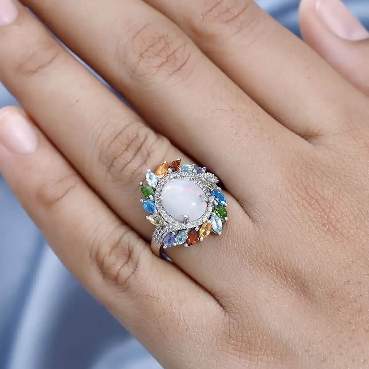 Premium Ethiopian Welo Opal and Multi Gemstone Swirl Ring in Platinum Over Sterling Silver (Size 7.0) 3.30 ctw image number 5