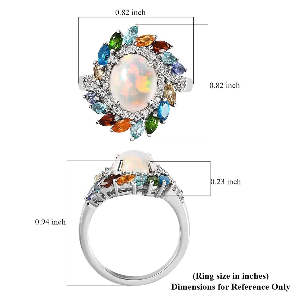 Premium Ethiopian Welo Opal and Multi Gemstone Swirl Ring in Platinum Over Sterling Silver (Size 7.0) 3.30 ctw image number 6