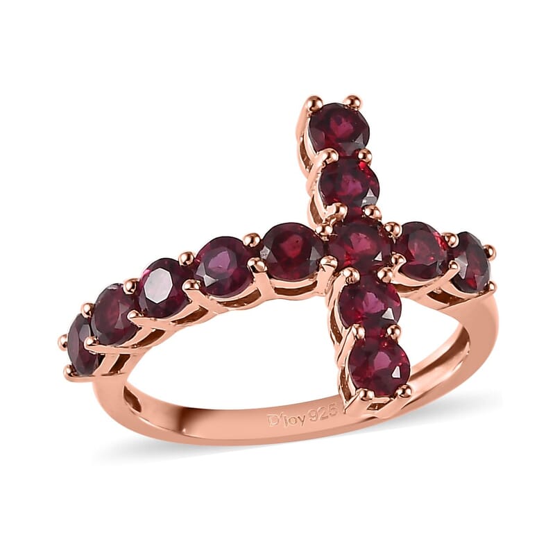 Anthill Garnet Cross Ring in Vermeil Rose Gold Over Sterling Silver (Size 10.0) 1.75 ctw