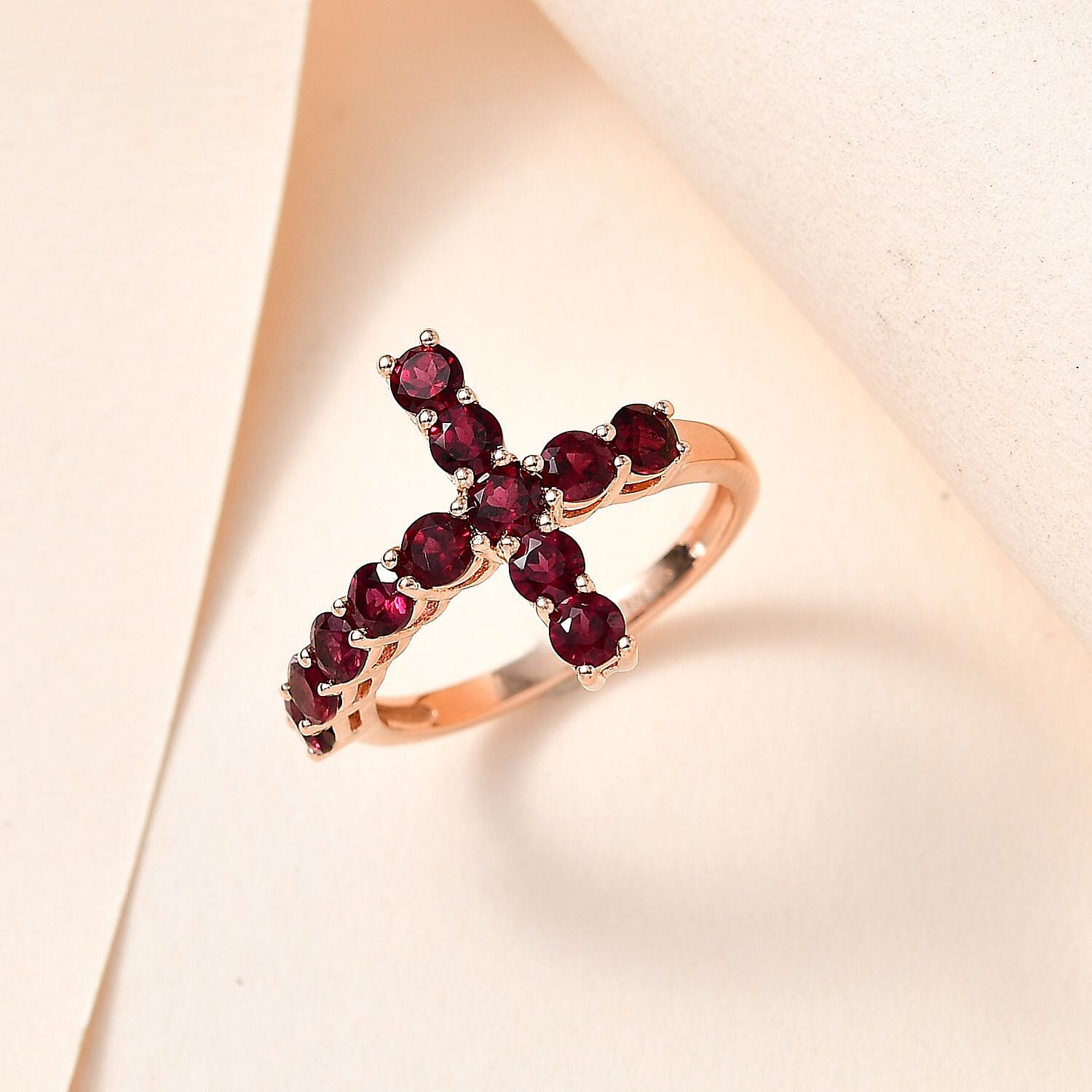 Anthill Garnet Cross Ring in Vermeil Rose Gold Over Sterling Silver (Size 10.0) 1.75 ctw