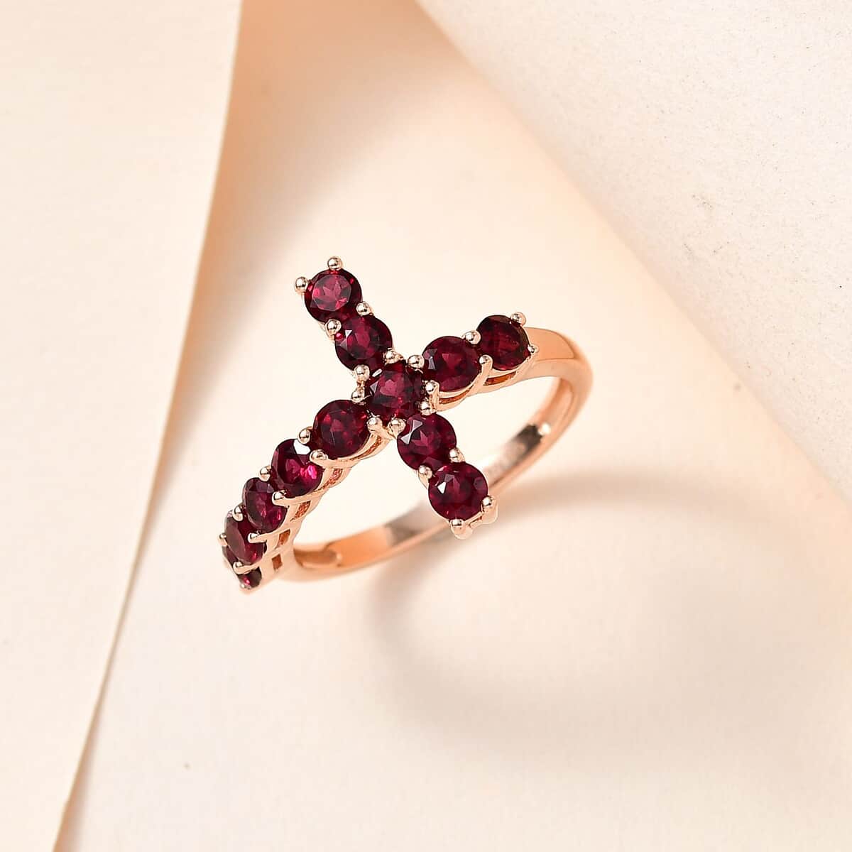 Anthill Garnet Cross Ring in Vermeil Rose Gold Over Sterling Silver (Size 10.0) 1.75 ctw image number 1