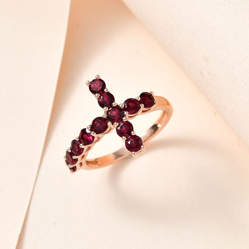 Anthill Garnet Cross Ring in Vermeil Rose Gold Over Sterling Silver (Size 10.0) 1.75 ctw