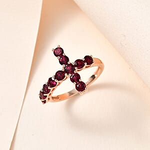 Anthill Garnet Cross Ring in Vermeil Rose Gold Over Sterling Silver (Size 6.0) 1.75 ctw