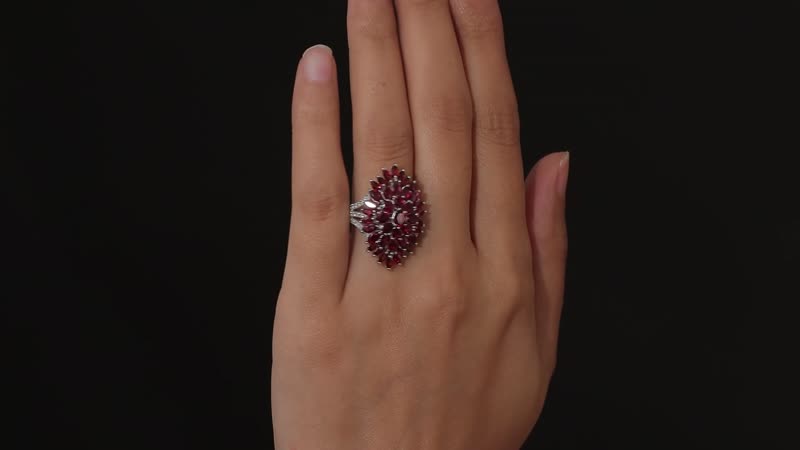 Premium Anthill Garnet and White Zircon Floral Spray Ring in Platinum Over Sterling Silver (Size 10.0) 6.75 ctw