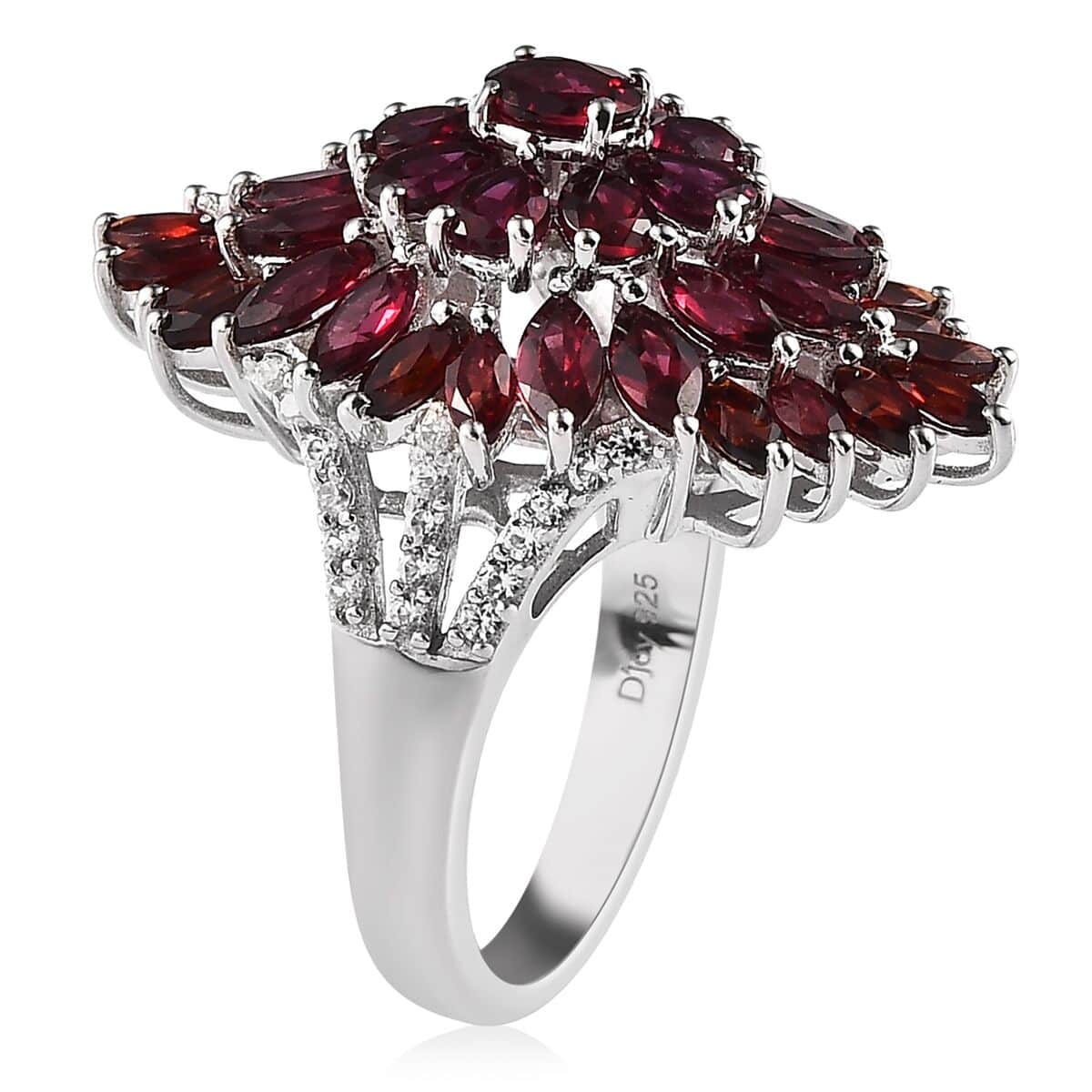Anthill Garnet and White Zircon Floral Spray Ring in Platinum Over Sterling Silver (Size 5.0) 6.75 ctw image number 3