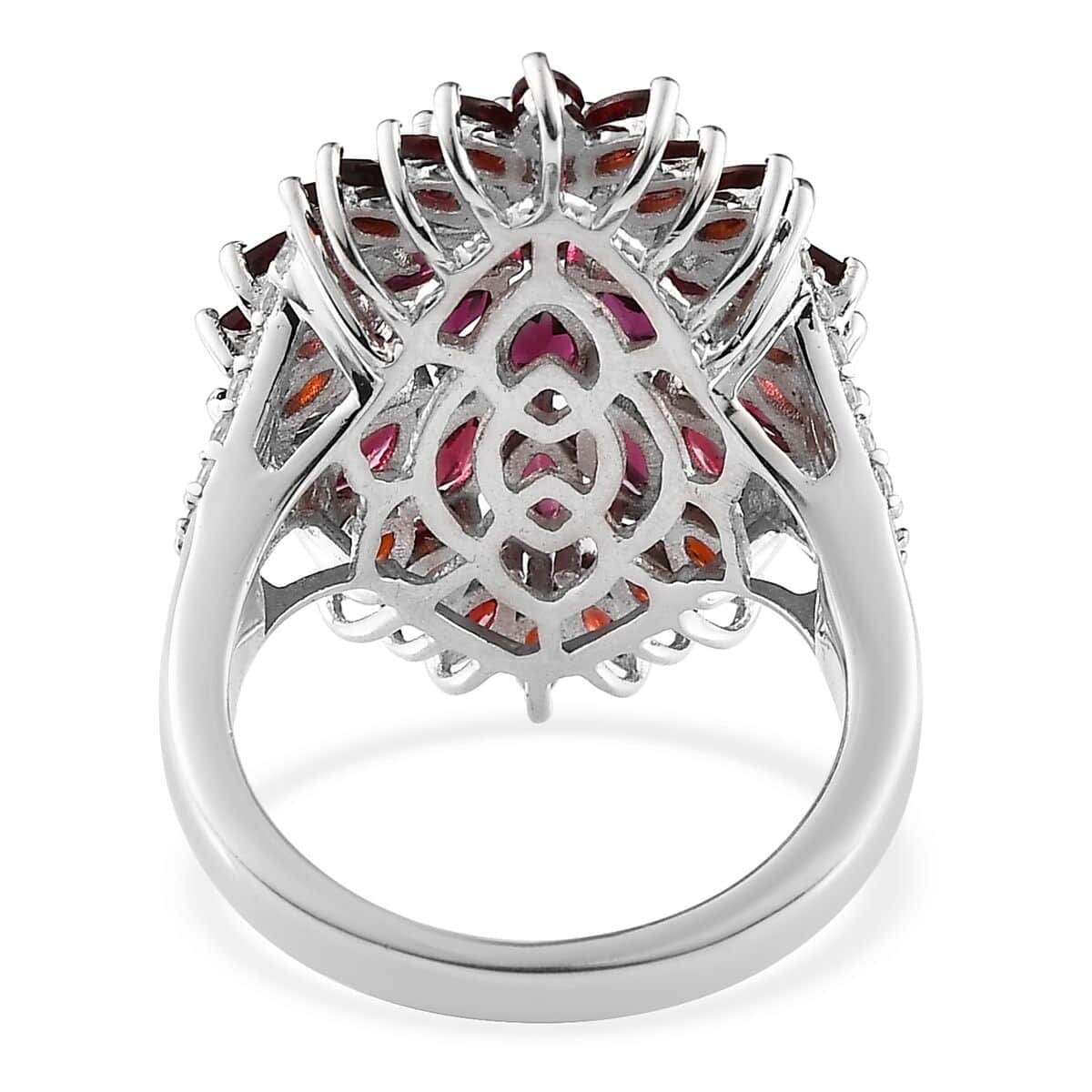Anthill Garnet and White Zircon Floral Spray Ring in Platinum Over Sterling Silver (Size 5.0) 6.75 ctw image number 4