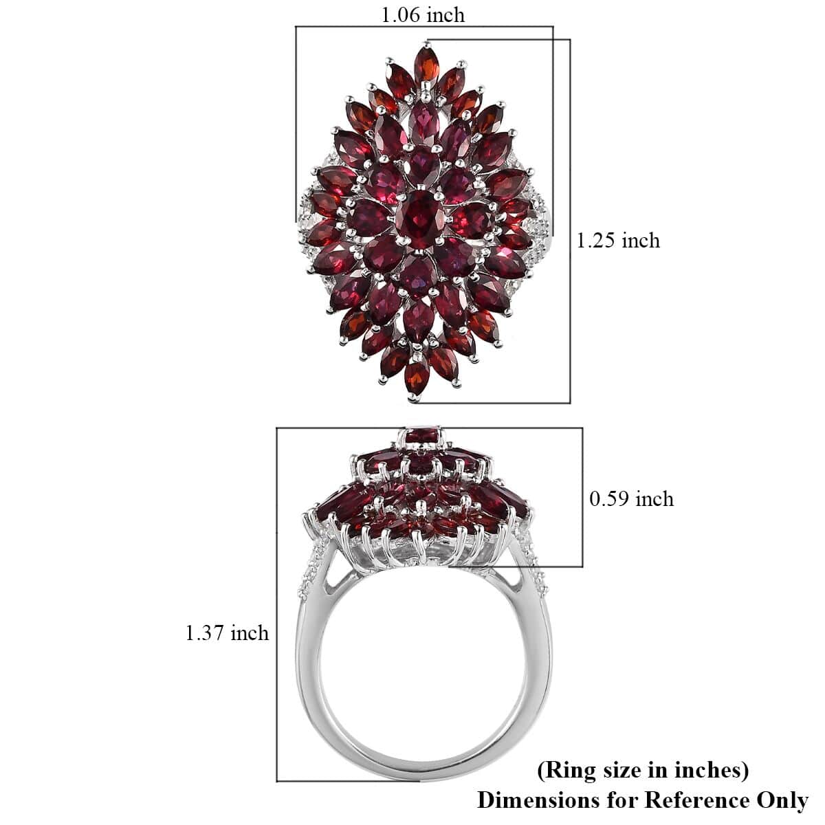 Anthill Garnet and White Zircon Floral Spray Ring in Platinum Over Sterling Silver (Size 5.0) 6.75 ctw image number 5