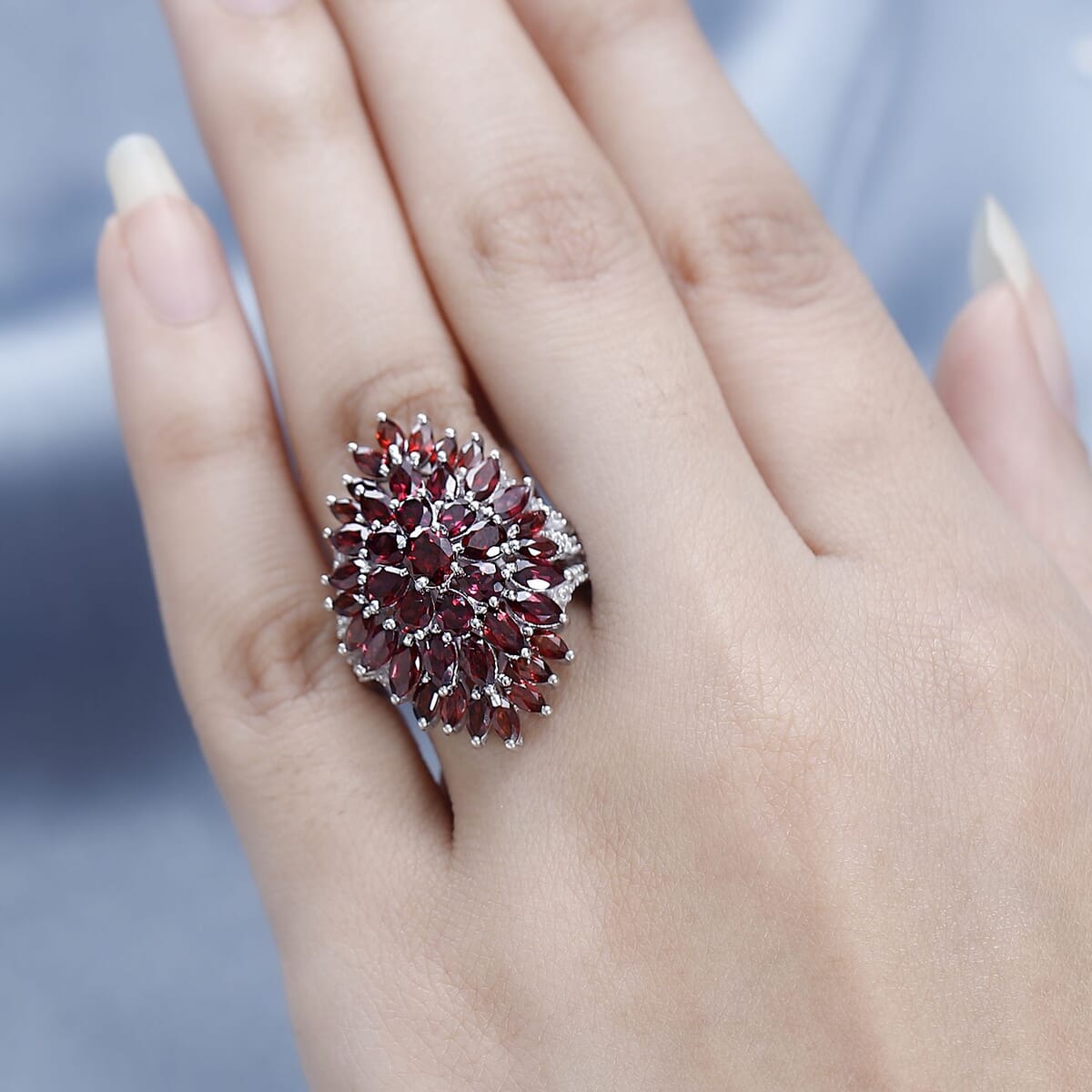 Anthill Garnet and White Zircon 6.75 ctw Floral Spray Ring in Platinum Over Sterling Silver (Size 6.0) image number 2