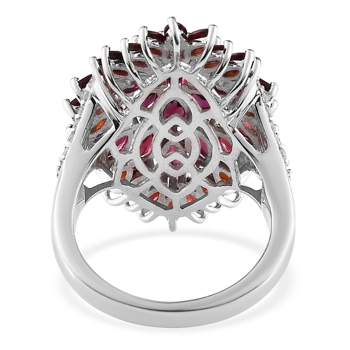 Anthill Garnet and White Zircon 6.75 ctw Floral Spray Ring in Platinum Over Sterling Silver (Size 6.0) image number 4