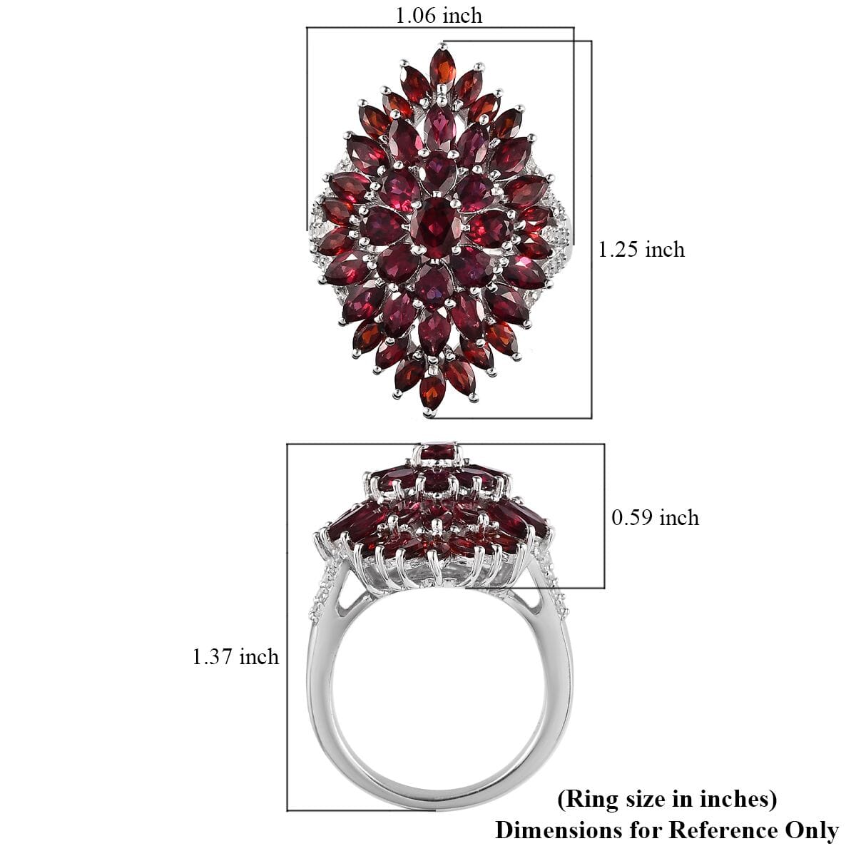 Anthill Garnet and White Zircon 6.75 ctw Floral Spray Ring in Platinum Over Sterling Silver (Size 6.0) image number 5