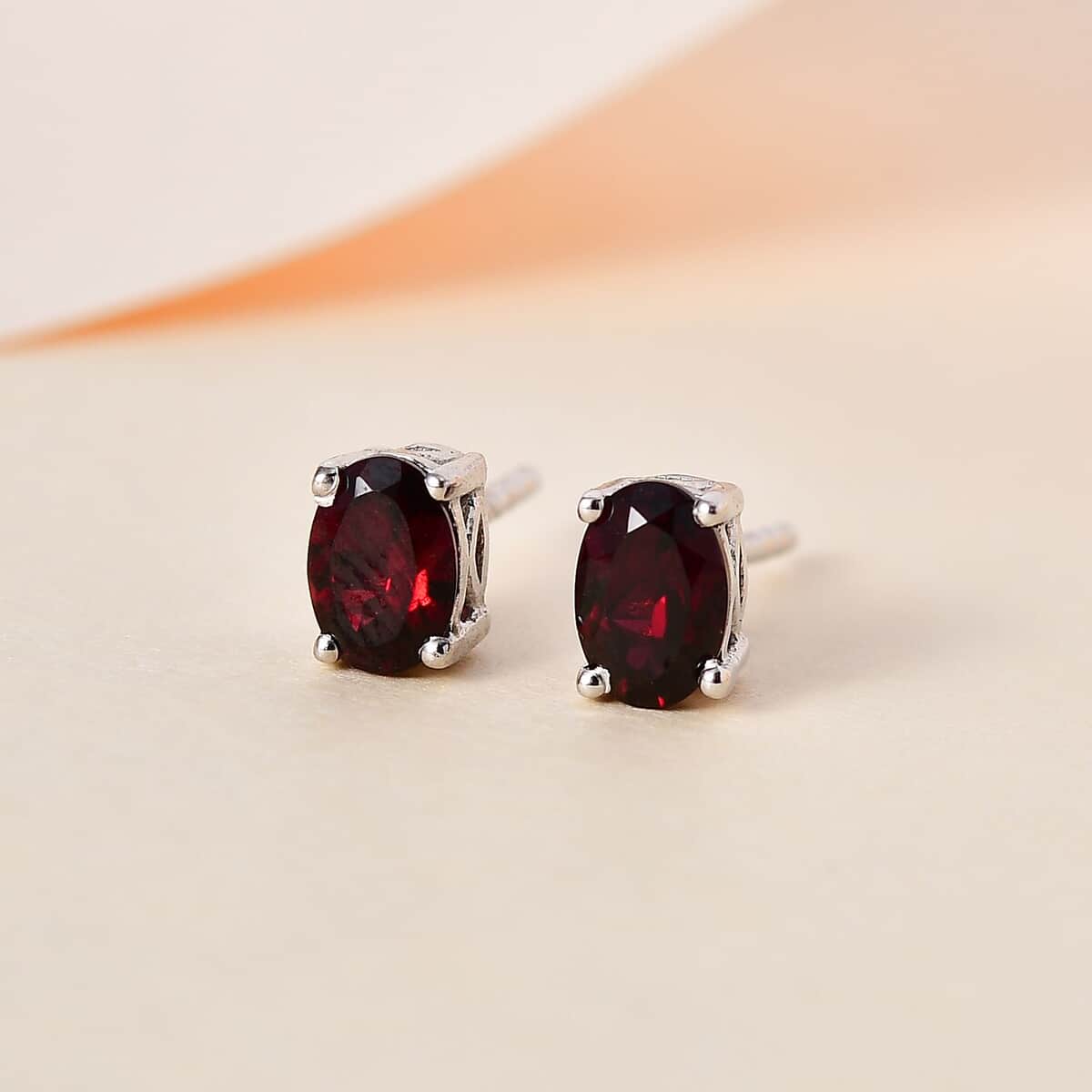 Anthill Garnet Solitaire Stud Earrings in Platinum Over Sterling Silver 1.10 ctw image number 1