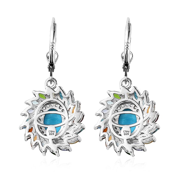 Premium Sleeping Beauty Turquoise and Multi Gemstone Swirl Earrings in Platinum Over Sterling Silver 5.15 ctw