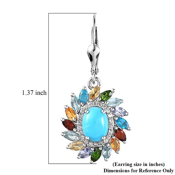 Premium Sleeping Beauty Turquoise and Multi Gemstone Swirl Earrings in Platinum Over Sterling Silver 5.15 ctw