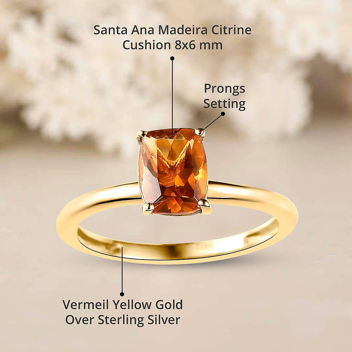 Santa Ana Madeira Citrine Solitaire Ring in Vermeil Yellow Gold Over Sterling Silver (Size 8.0) 1.30 ctw image number 4