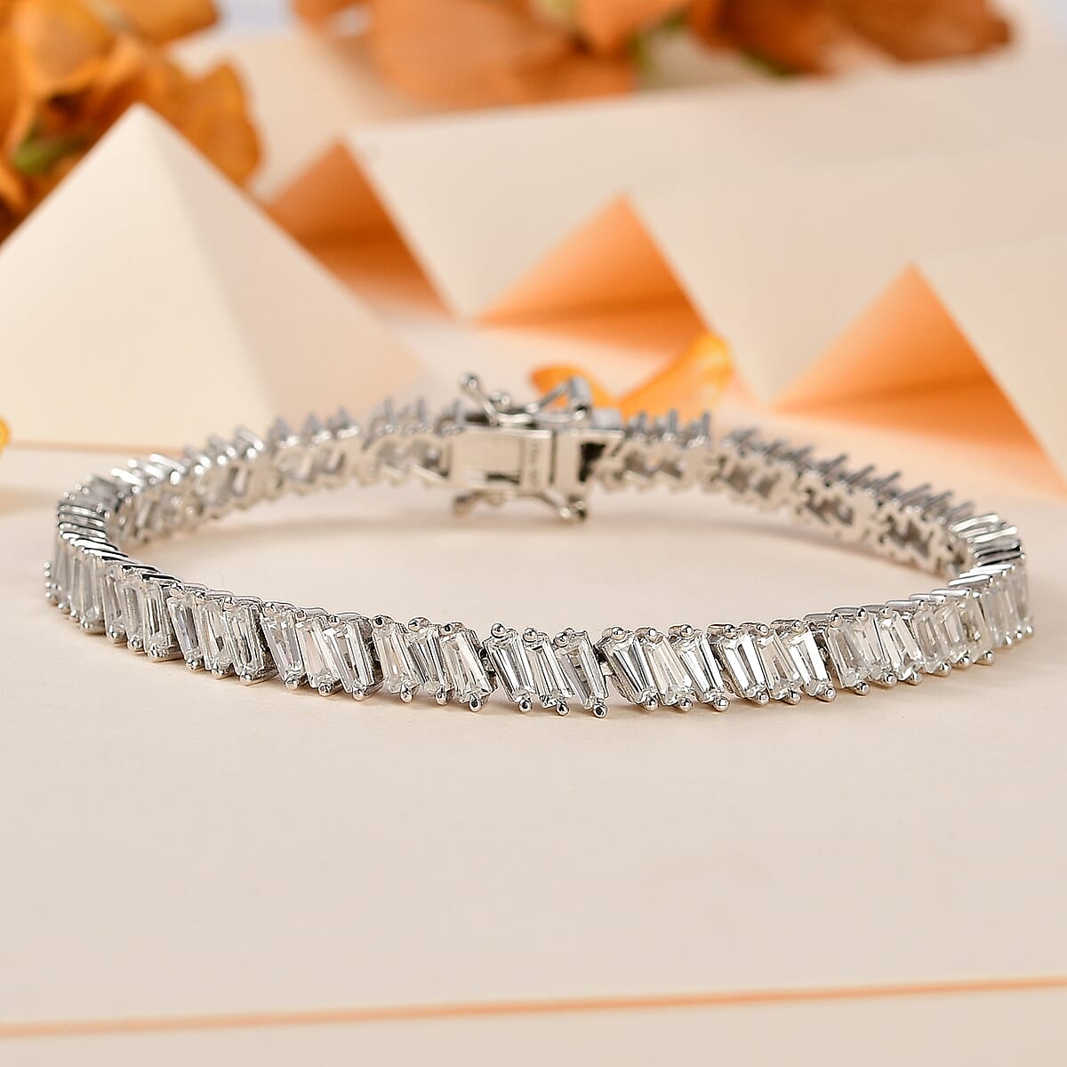 White Zircon Tennis Bracelet in Platinum Over Sterling Silver (7.25 In) 10.15 ctw image number 1