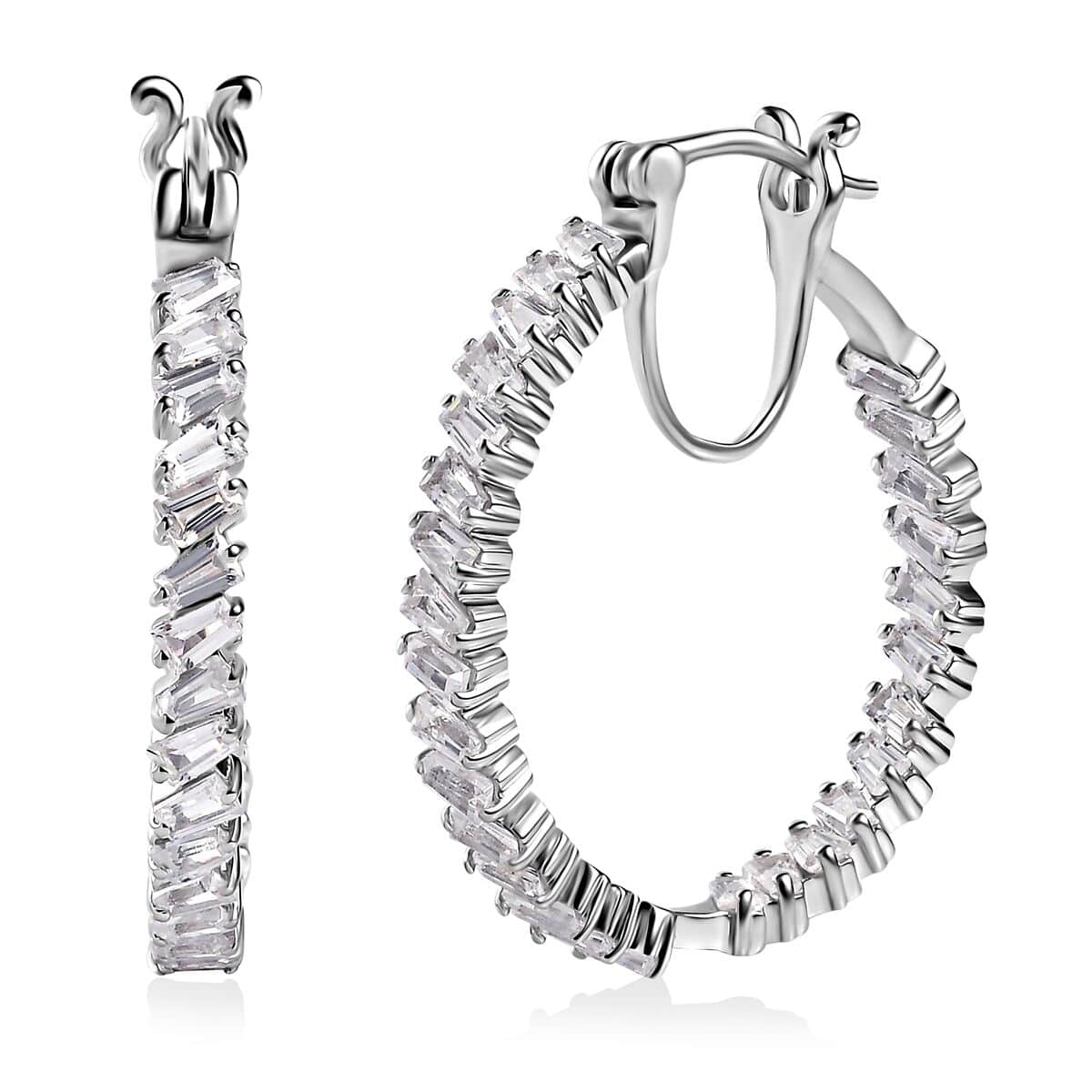 White Zircon 5.20 ctw Inside Out Hoop Earrings in Platinum Over Sterling Silver image number 0