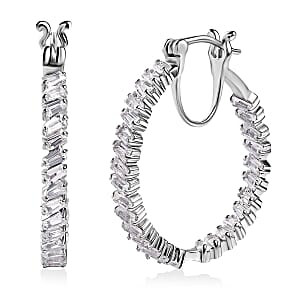 D'Joy White Zircon 5.20 ctw Inside Out Hoop Earrings in Platinum Over Sterling Silver