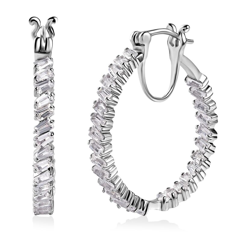D'Joy White Zircon 5.20 ctw Inside Out Hoop Earrings in Platinum Over Sterling Silver