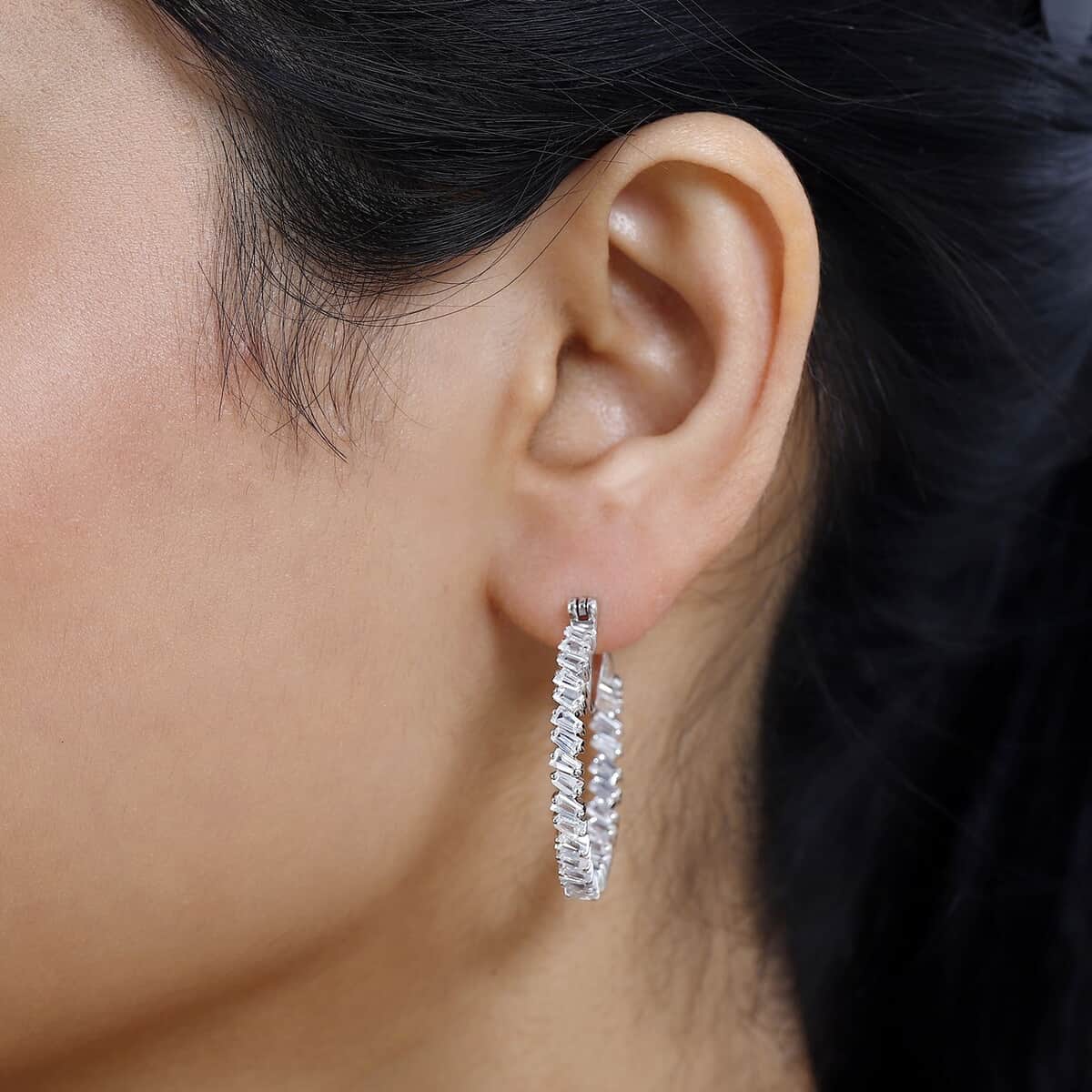 White Zircon 5.20 ctw Inside Out Hoop Earrings in Platinum Over Sterling Silver image number 2