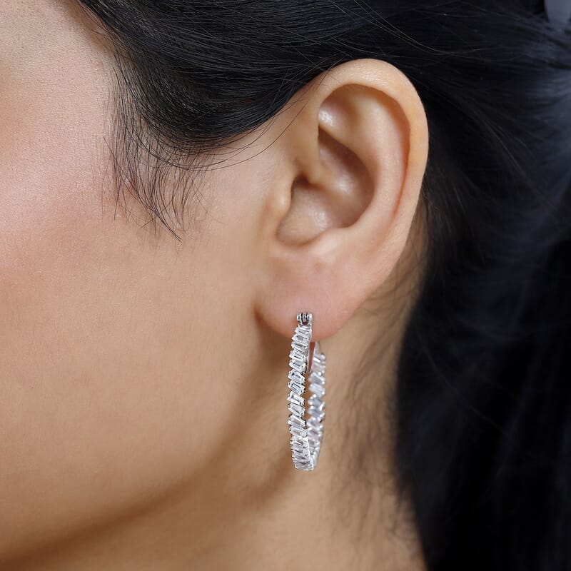D'Joy White Zircon 5.20 ctw Inside Out Hoop Earrings in Platinum Over Sterling Silver