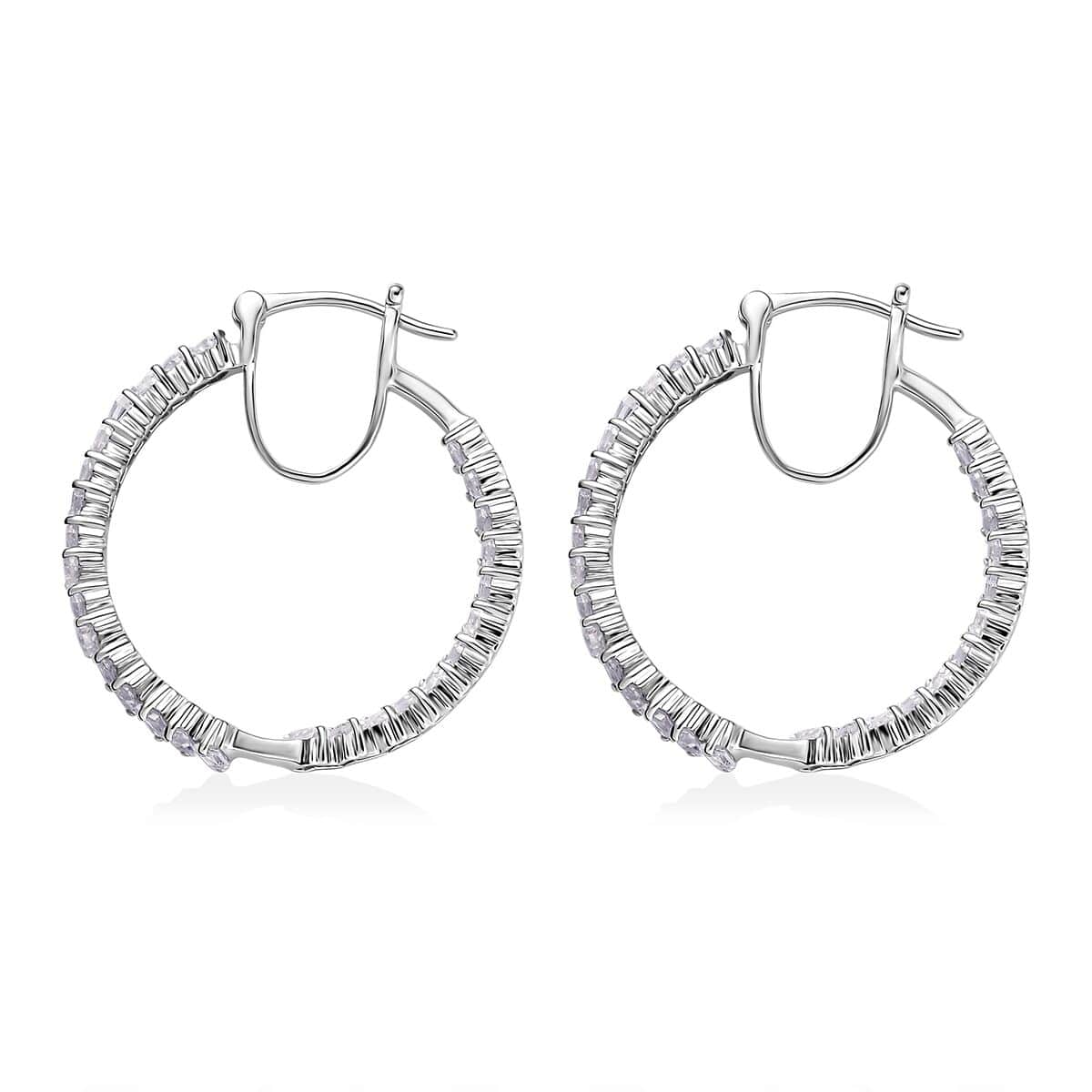 White Zircon 5.20 ctw Inside Out Hoop Earrings in Platinum Over Sterling Silver image number 3