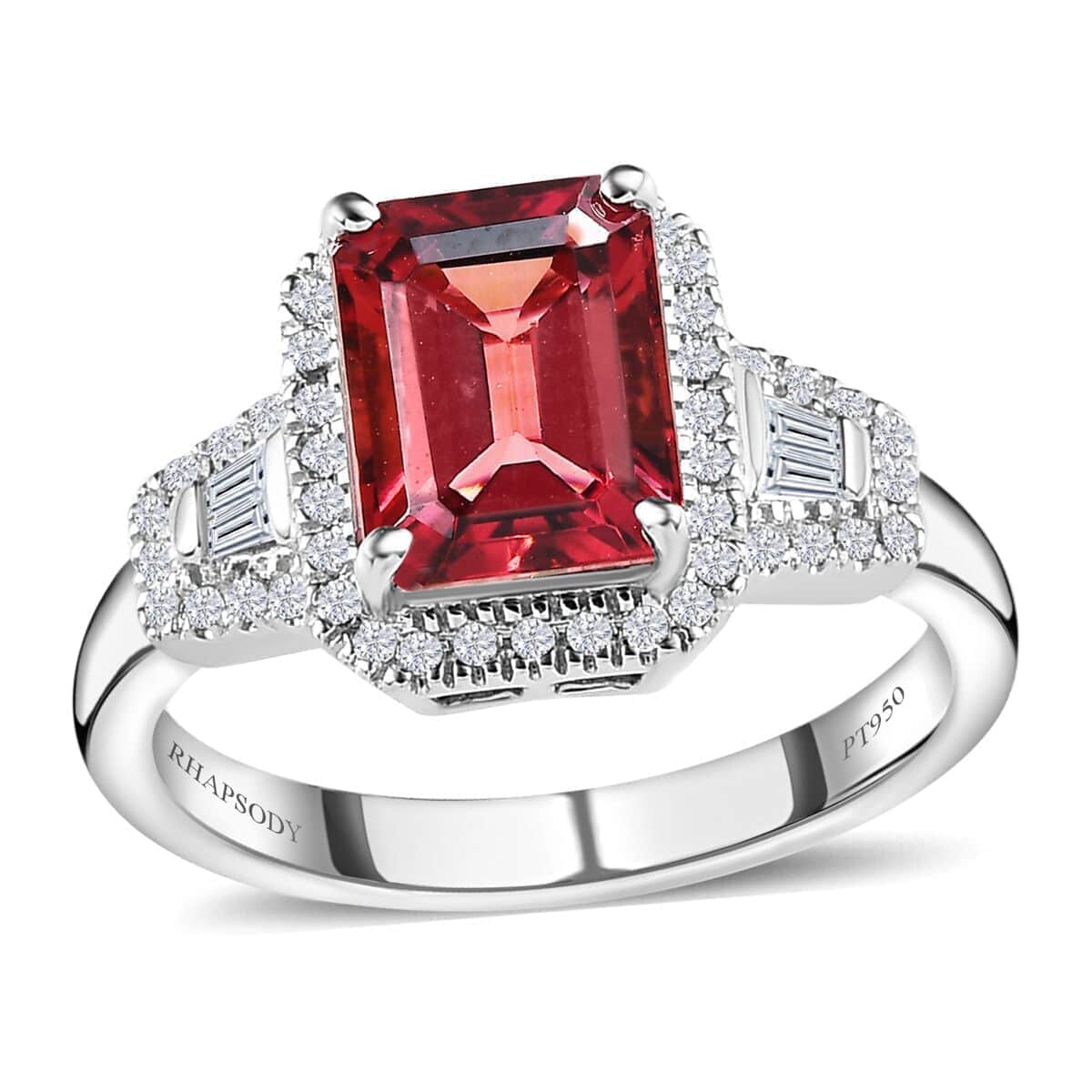 Doorbuster Rhapsody 950 Platinum AAAA Ouro Fino Rubellite and E-F VS2 Diamond Ring (Size 10.0) 6.70 Grams 3.00 ctw (Del. in 5-7 Days) image number 0