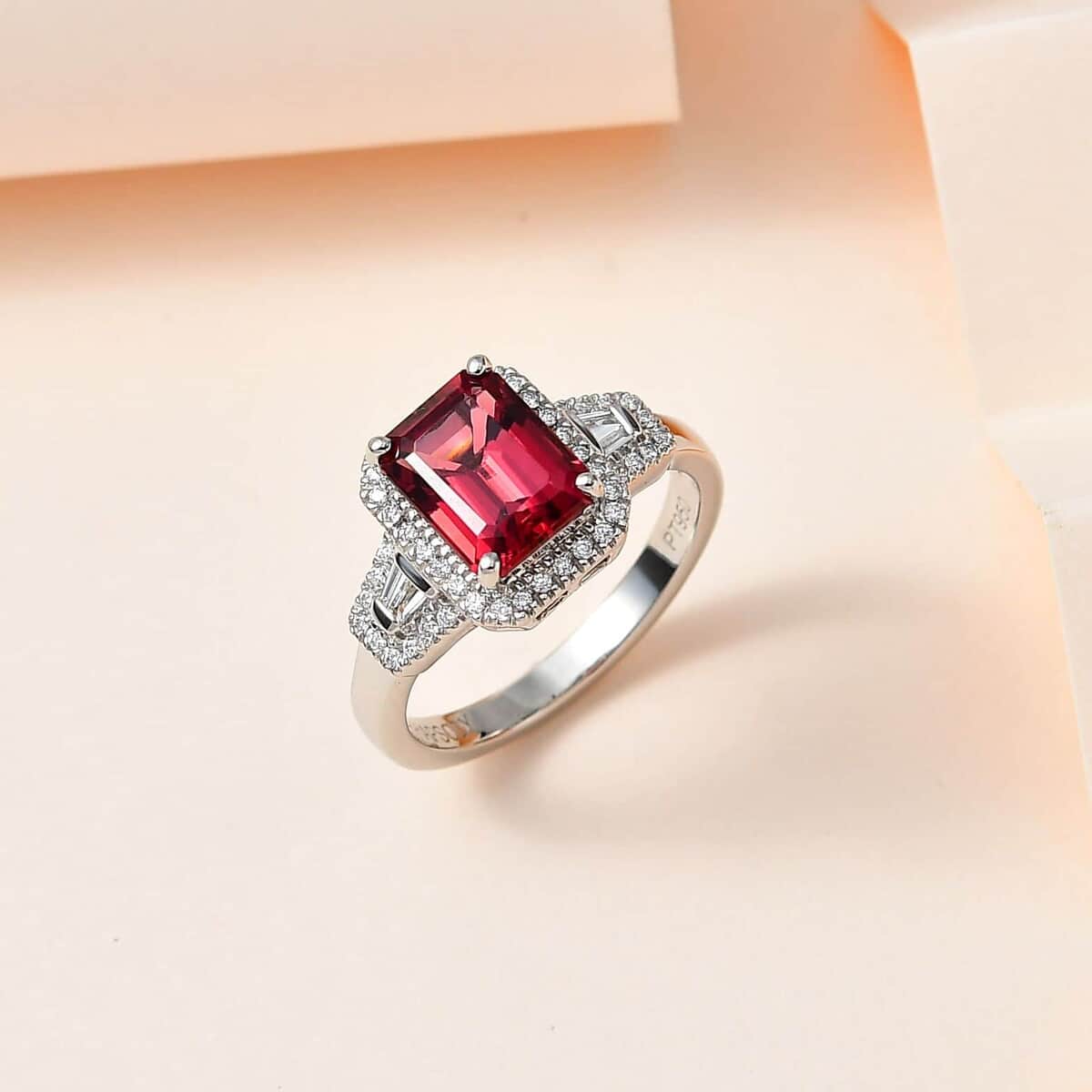 Doorbuster Rhapsody 950 Platinum AAAA Ouro Fino Rubellite and E-F VS2 Diamond Ring (Size 10.0) 6.70 Grams 3.00 ctw (Del. in 5-7 Days) image number 1