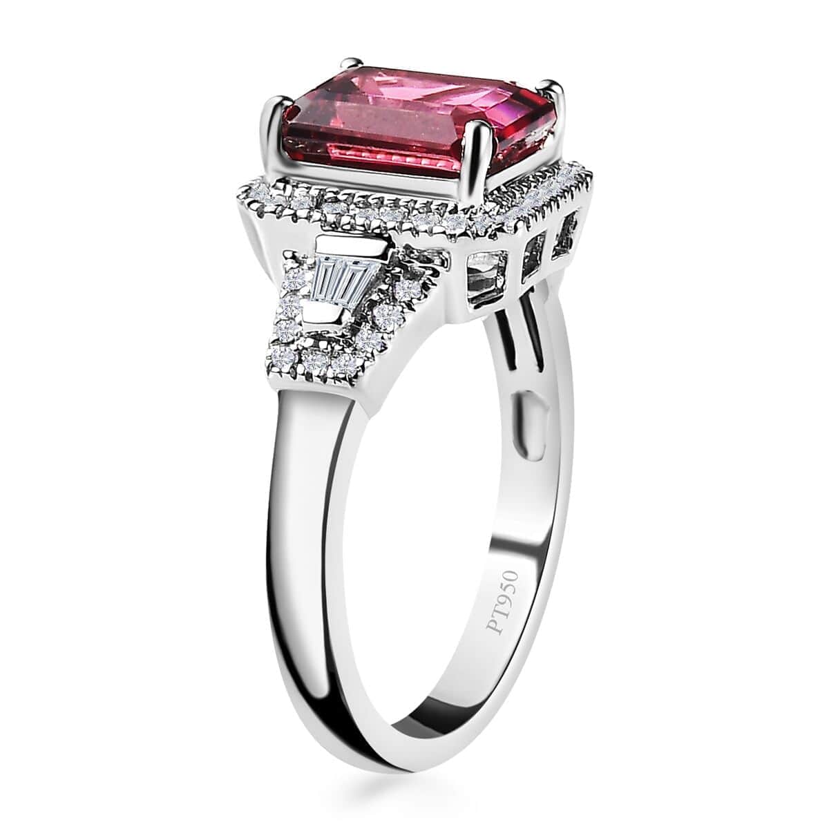 Doorbuster Rhapsody 950 Platinum AAAA Ouro Fino Rubellite and E-F VS2 Diamond Ring (Size 10.0) 6.70 Grams 3.00 ctw (Del. in 5-7 Days) image number 3