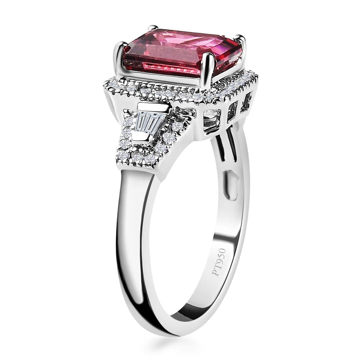 Rhapsody AAAA Ouro Fino Rubellite and E-F VS2 Diamond 2.80 ctw Ring in 950 Platinum (Size 10.0) 6.70 Grams image number 3