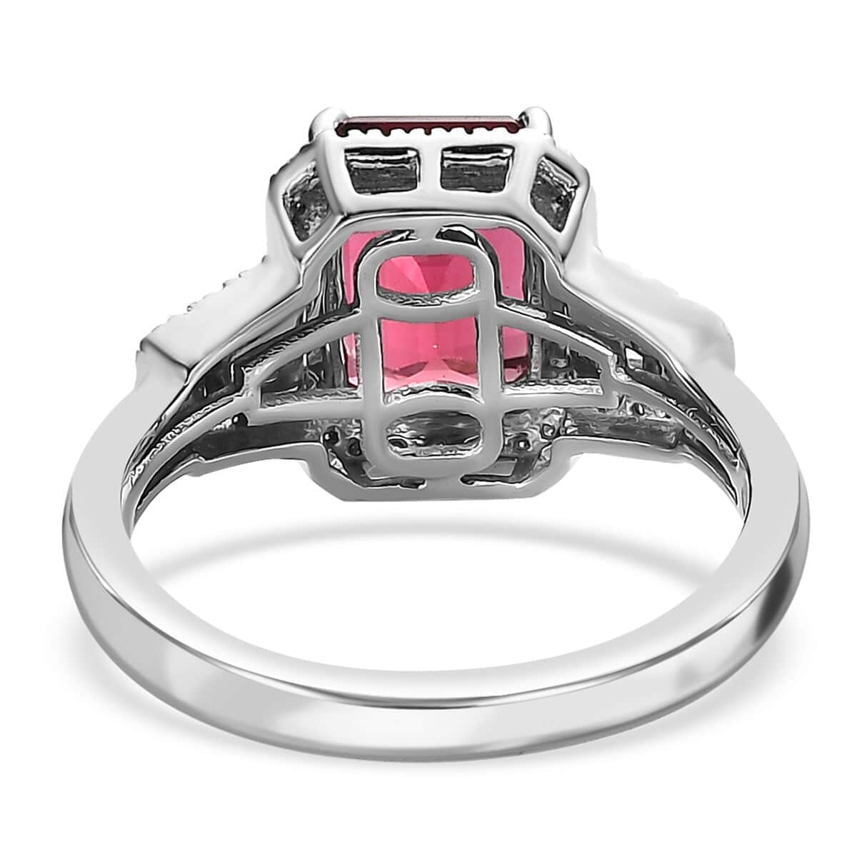 Doorbuster Rhapsody 950 Platinum AAAA Ouro Fino Rubellite and E-F VS2 Diamond Ring (Size 10.0) 6.70 Grams 3.00 ctw (Del. in 5-7 Days) image number 4