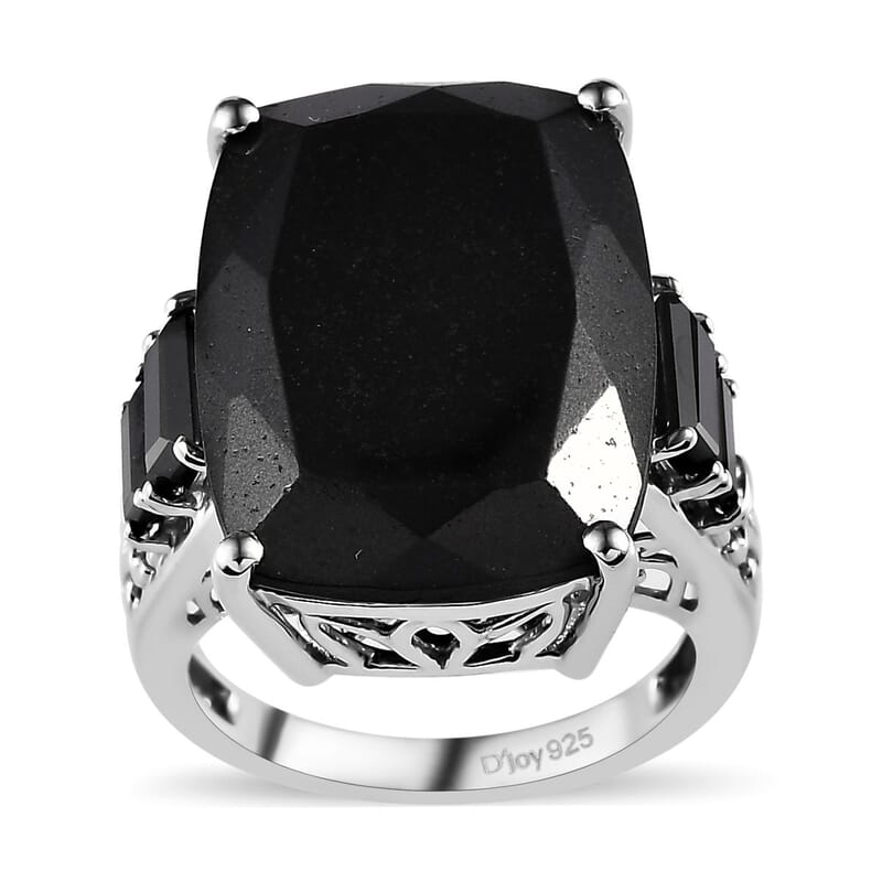 Black Tourmaline and Thai Black Spinel Ring in Platinum Over Sterling Silver (Size 10.0) 22.10 ctw