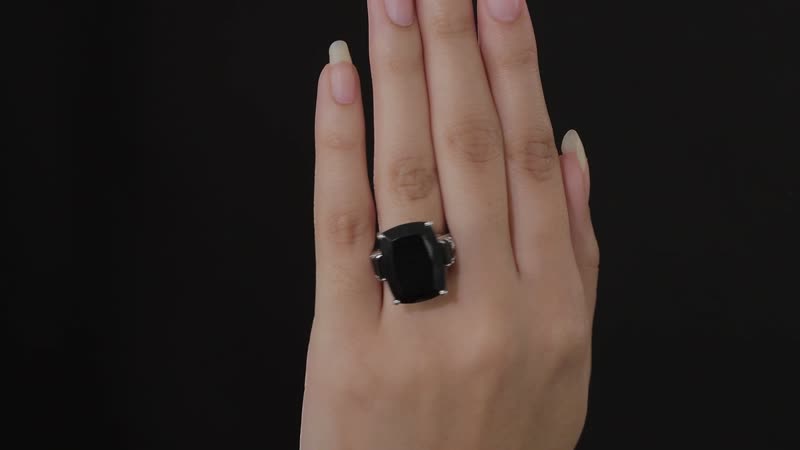 Nigerian Black Tourmaline and Thai Black Spinel Ring in Platinum Over Sterling Silver 22.10 ctw