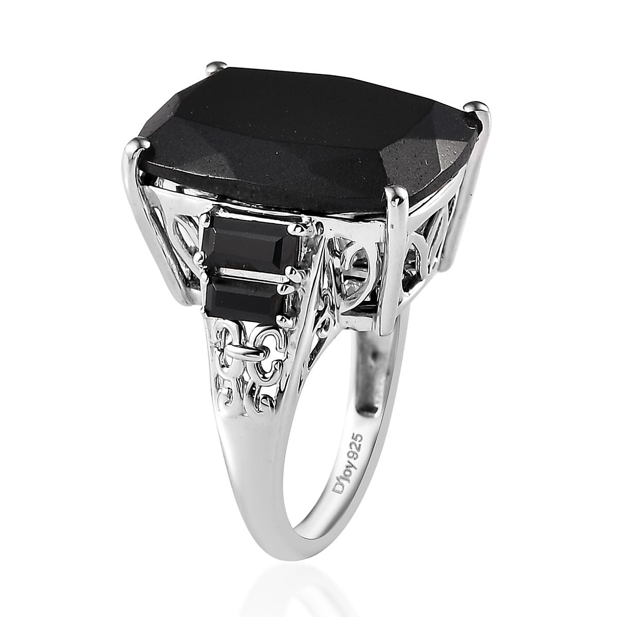 Black Tourmaline and Thai Black Spinel Ring in Platinum Over Sterling Silver (Size 10.0) 22.10 ctw image number 3
