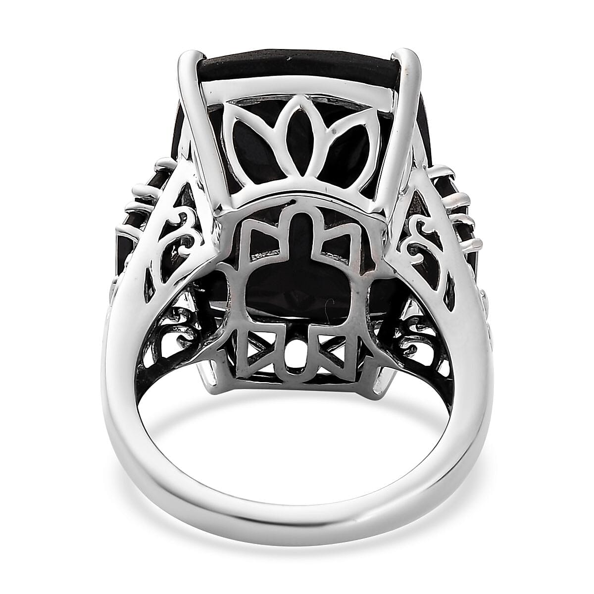 Black Tourmaline and Thai Black Spinel Ring in Platinum Over Sterling Silver (Size 10.0) 22.10 ctw image number 4