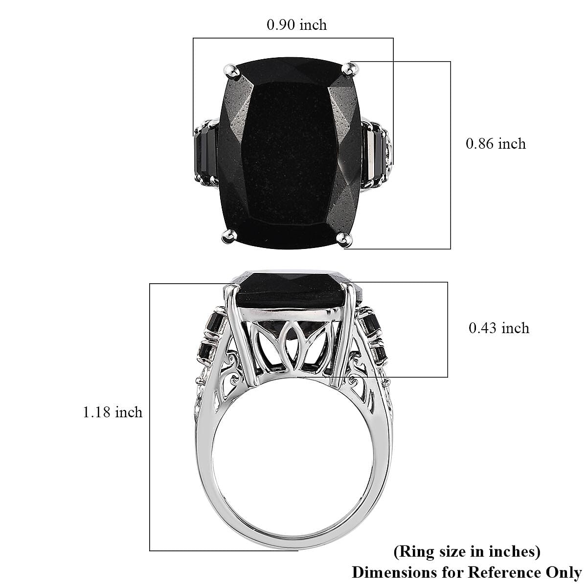 Black Tourmaline and Thai Black Spinel Ring in Platinum Over Sterling Silver (Size 10.0) 22.10 ctw image number 5