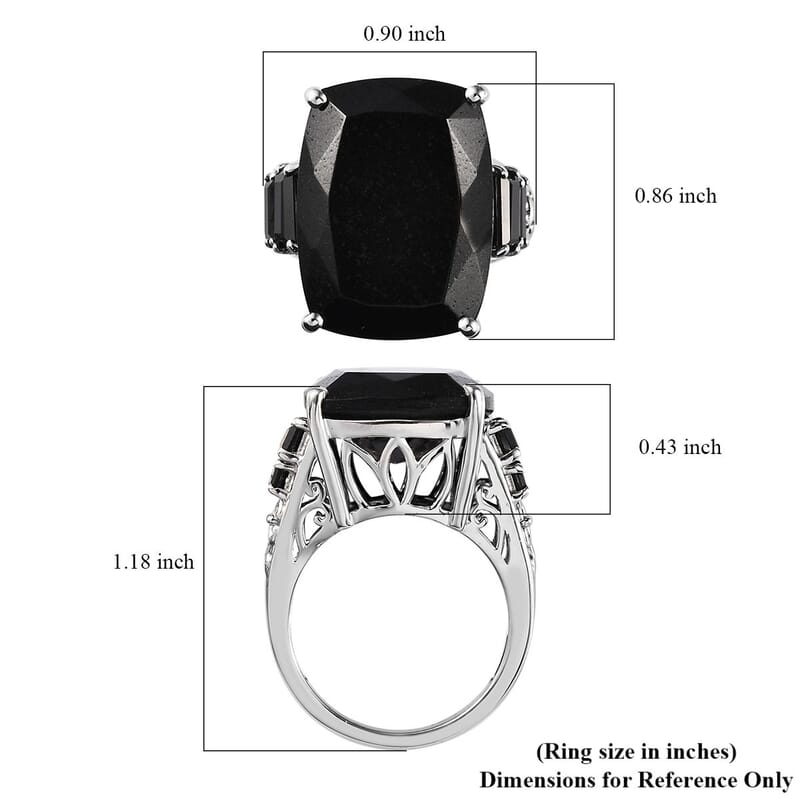 Black Tourmaline and Thai Black Spinel Ring in Platinum Over Sterling Silver (Size 10.0) 22.10 ctw