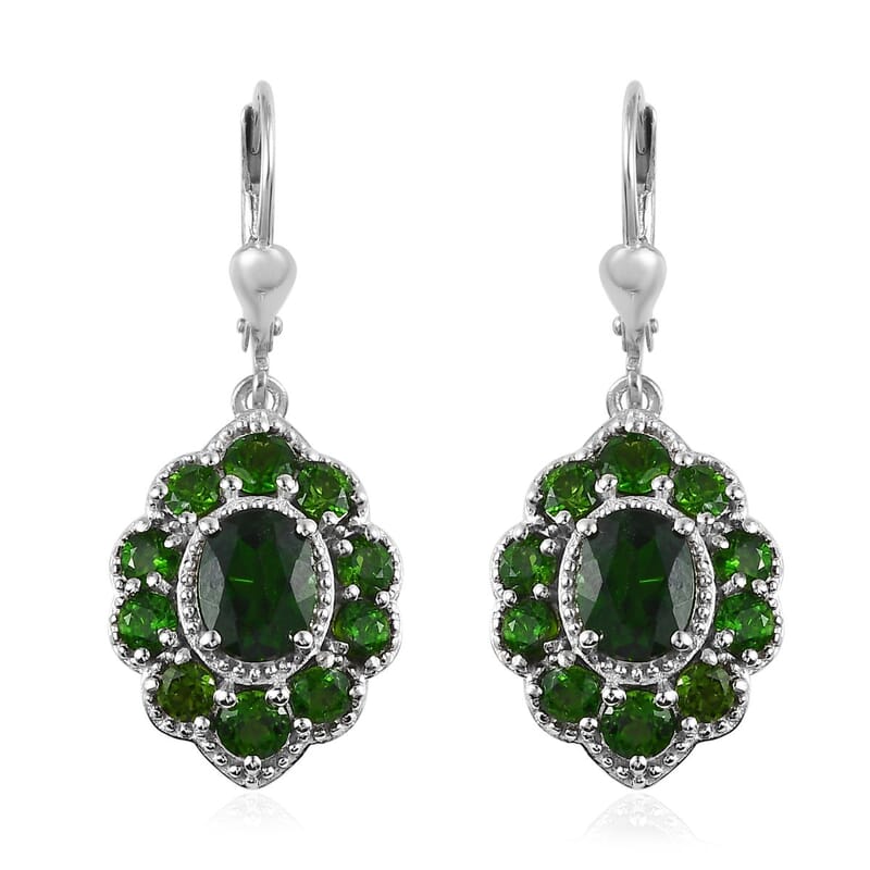 Chrome Diopside Lever Back Earrings in Platinum Over Sterling Silver 5.30 ctw