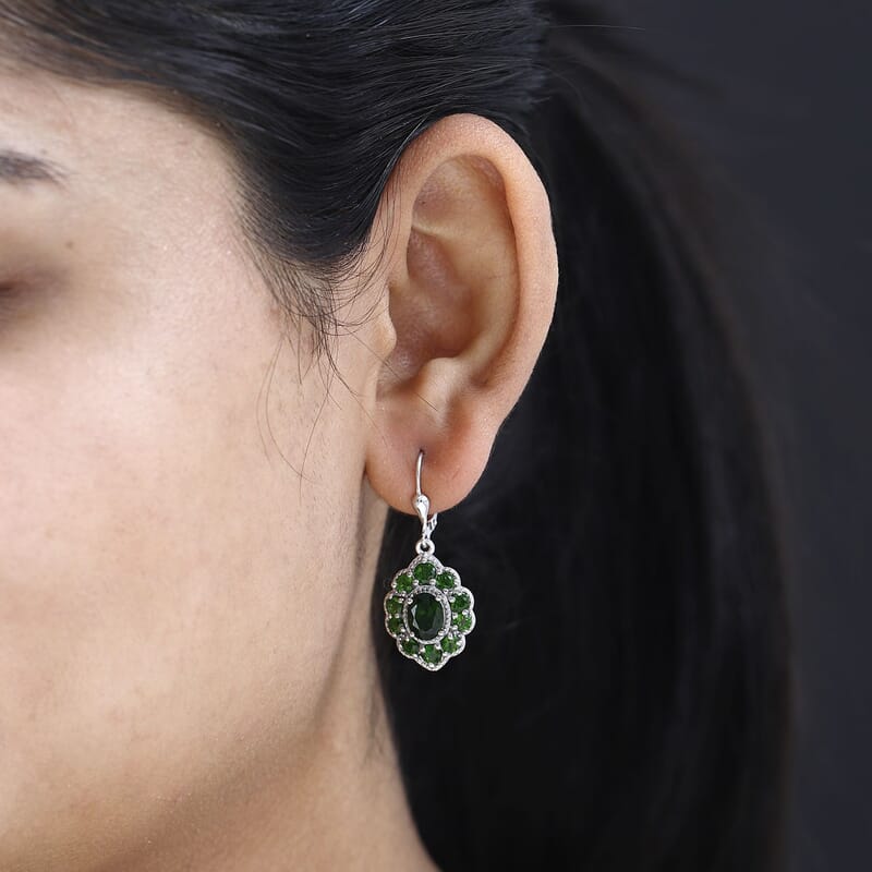 Chrome Diopside Lever Back Earrings in Platinum Over Sterling Silver 5.30 ctw