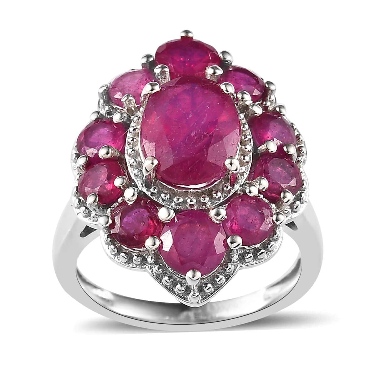 Niassa Ruby (FF) Ring in Platinum Over Sterling Silver (Size 10.0) 6.10 ctw image number 0