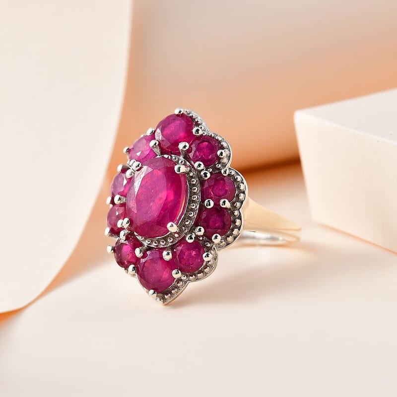 Niassa Ruby (FF) 6.10 ctw Ring in Platinum Over Sterling Silver (Size 10.0)