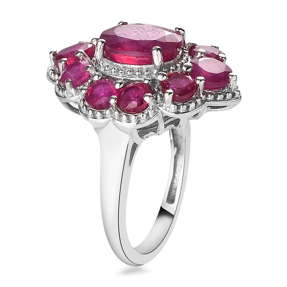 Niassa Ruby (FF) Ring in Platinum Over Sterling Silver (Size 10.0) 6.10 ctw image number 3