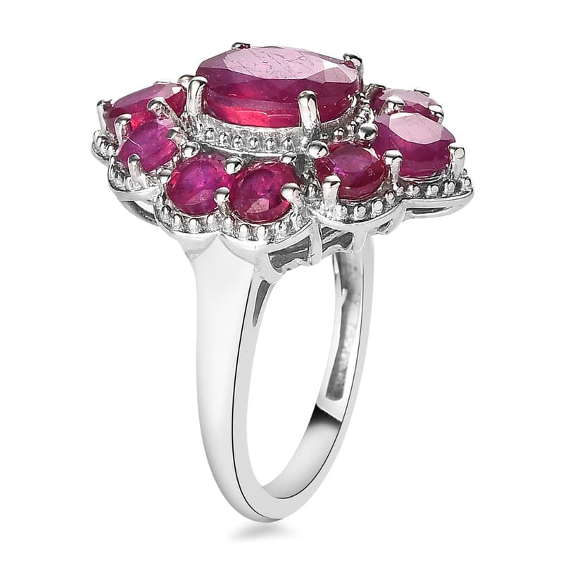 Niassa Ruby (FF) 6.10 ctw Ring in Platinum Over Sterling Silver (Size 10.0)