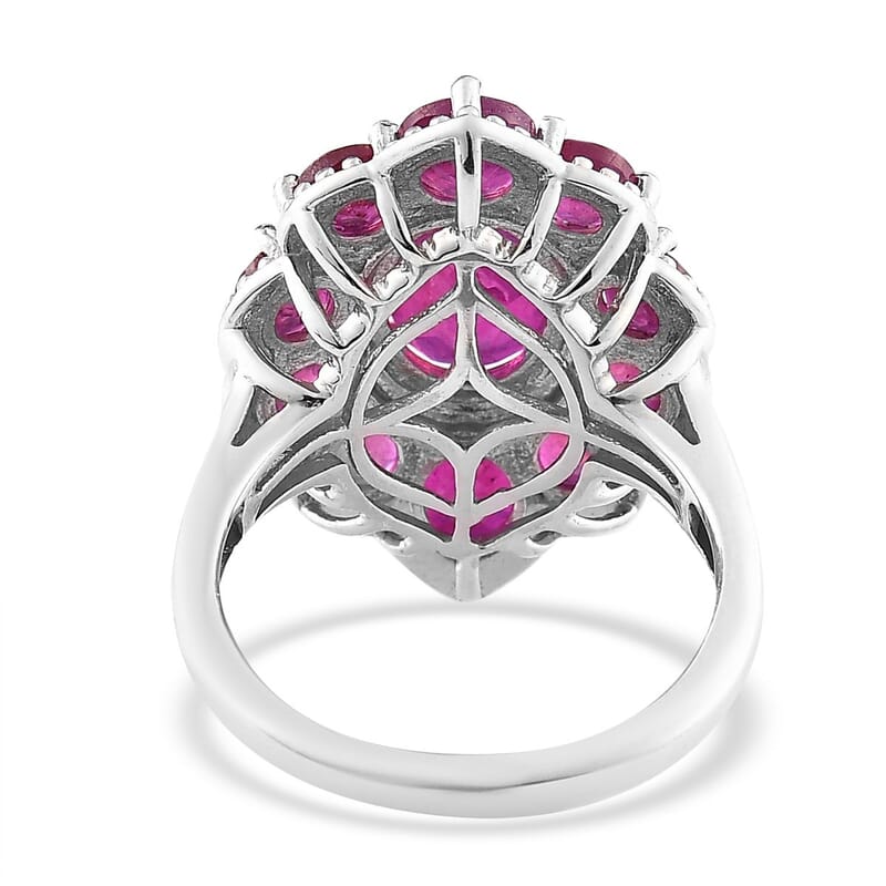 Niassa Ruby (FF) 6.10 ctw Ring in Platinum Over Sterling Silver (Size 10.0)