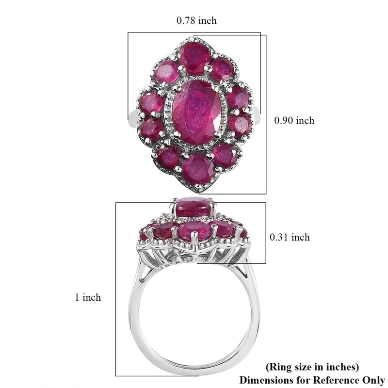 Niassa Ruby (FF) 6.10 ctw Ring in Platinum Over Sterling Silver (Size 10.0)