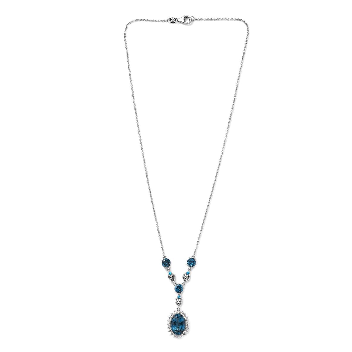 London Blue Topaz and Multi Gemstone Halo Necklace 18 Inches in Platinum Over Sterling Silver 11.30 ctw image number 3