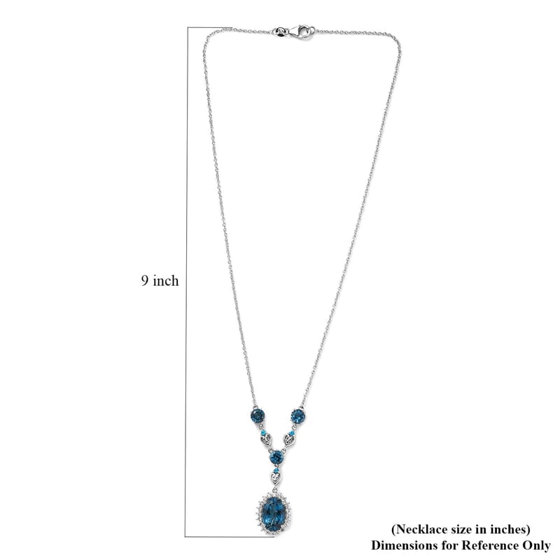 London Blue Topaz and Multi Gemstone Halo Necklace 18 Inches in Platinum Over Sterling Silver 11.30 ctw