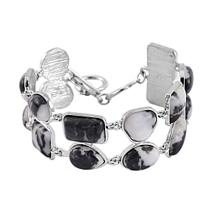Grey Zebra Jasper 125.00 ctw Bracelet in Silvertone (7.00 In)
